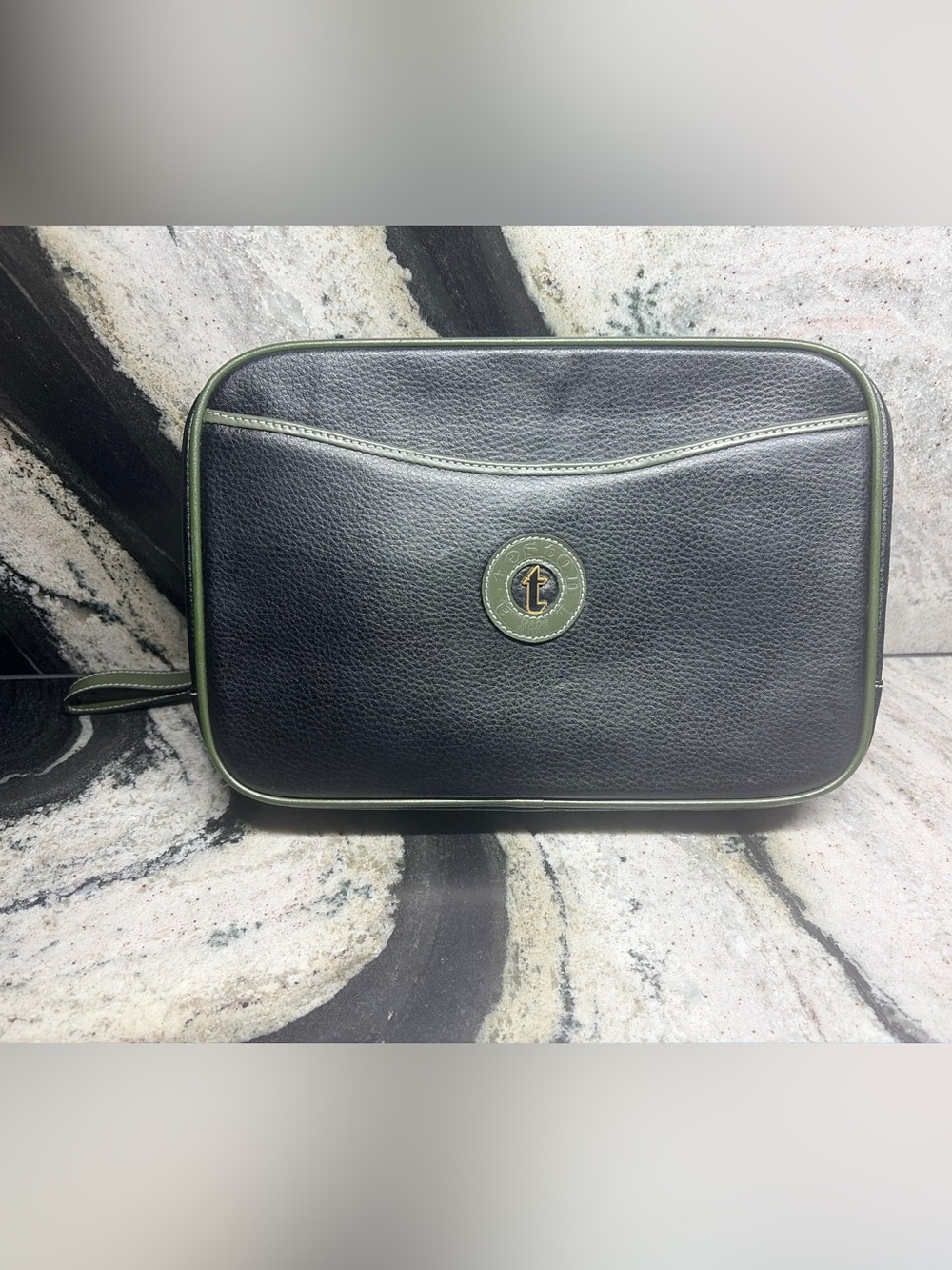 A. Testoni DINAMICO Italian Leather Travel Toiletry Bag Black Olive